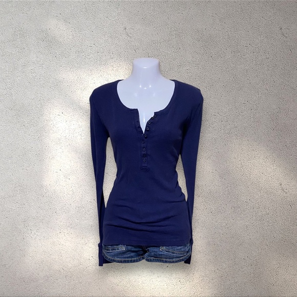 !! SOLD DO NOT BUY !! Faded Glory Navy Blue Henley Long Sleeves Shirt - Picture 1 of 5